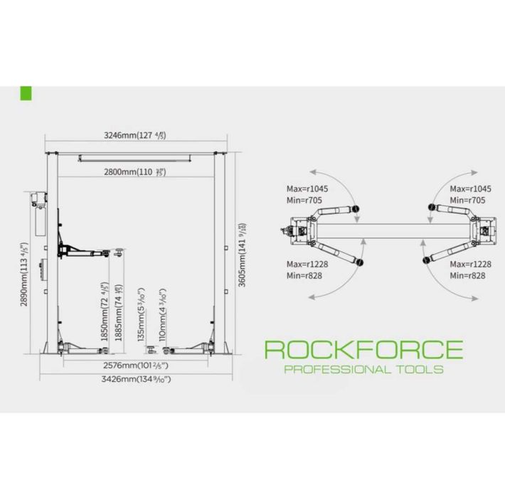 Подемник за автомобили 4тона с горна синхронизация ROCKFORCE
