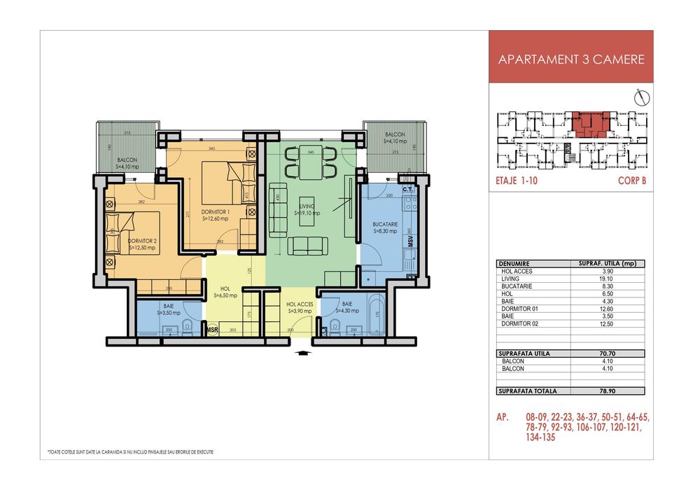 Apartament 3 camere 2/10, 79 mp, bucatarie inchisa, Apollo Pasarela