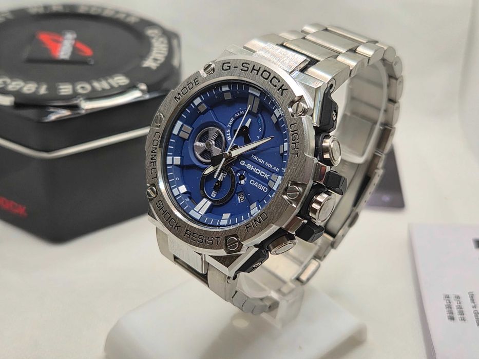 Ceas Sport Barbati Casio g shock GST B100d full metal , SILVER- BLUE Nou.Garantie 2ani