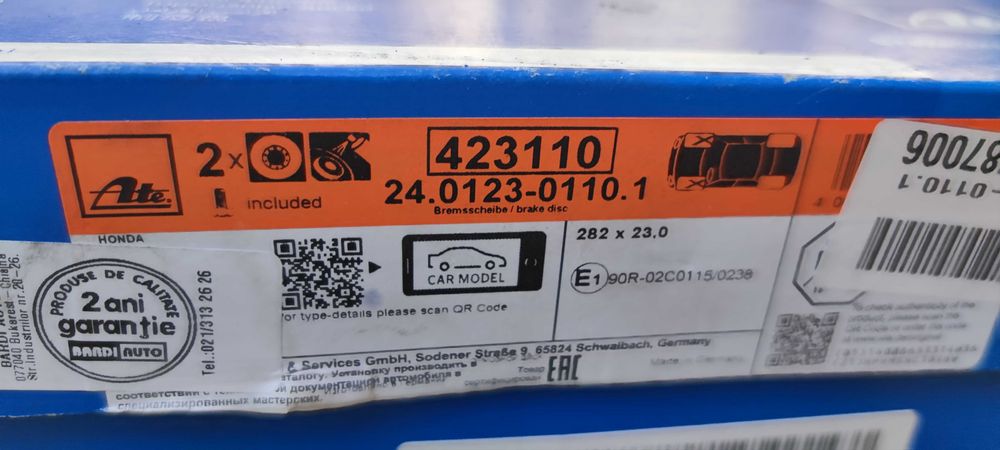 Set Discuri frana Fata ATE 24.0123-0110.1 set (Honda Civic, FR-V)