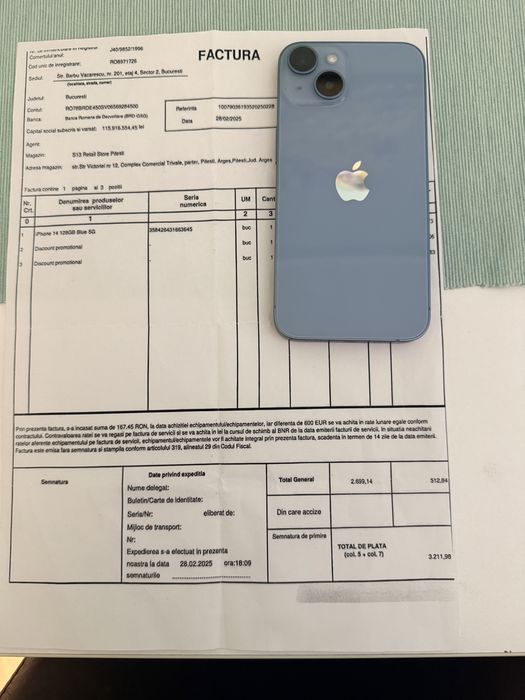 Iphone 14  blue 5g  factura / garantie