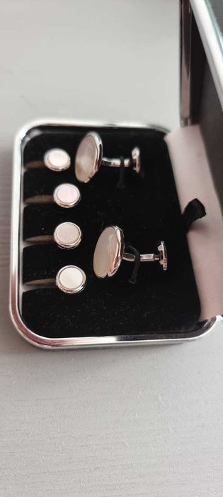 Butoni argint rodiat si sidef natural