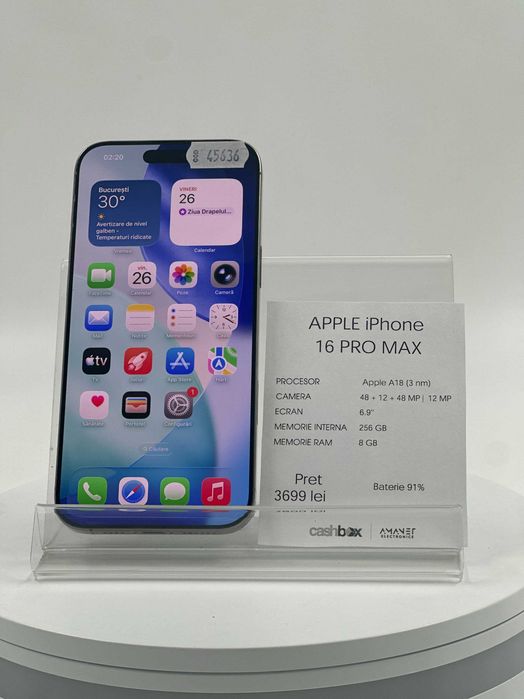 Iphone 16 Pro Max 256gb Baterie 91% Garantie 24 Luni CashBox