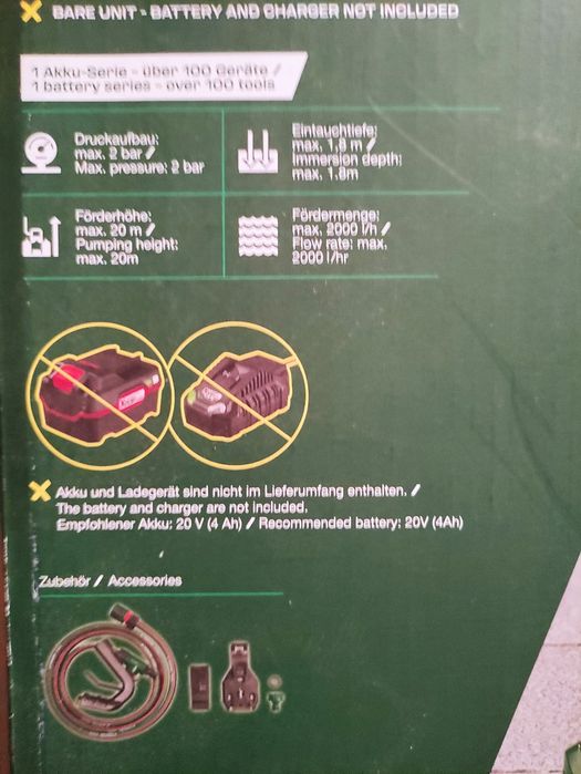 Pompa de apa de ploaie pentru butoi Parkside pe acumulator de 20 V