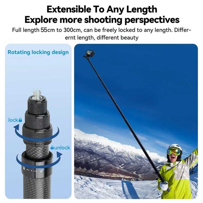 3M Selfie Stick invizibil din carbon Insta360 One X X2 X3 X4 X5