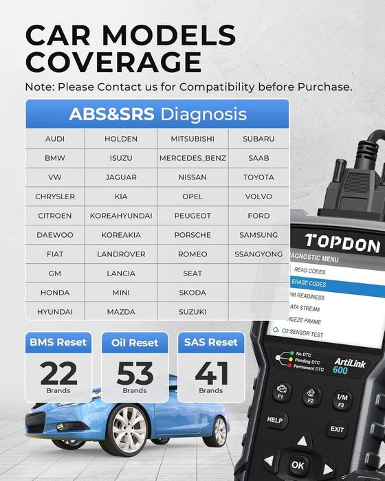 Автодиагностика TOPDON ArtiLink600 с 3 ресет функции