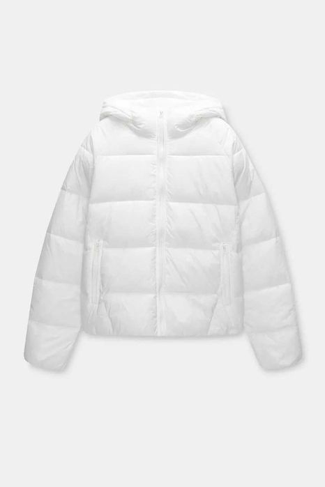 Дамско леко ватирано яке с качулка Pull&Bear, Бяло, L