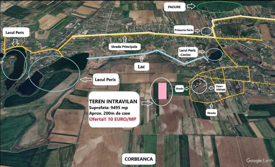 Proprietar - Teren intravilan 9.495 mp – Periș - 10€/mp - Aproape de case