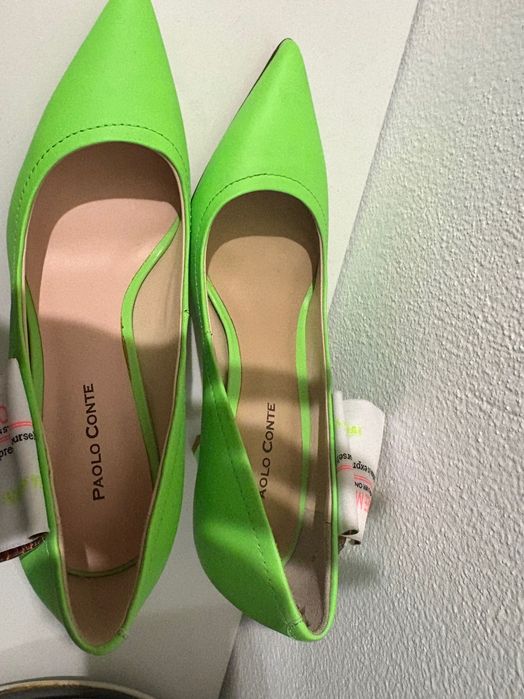 Pantofi stiletto piele verde neon superbi