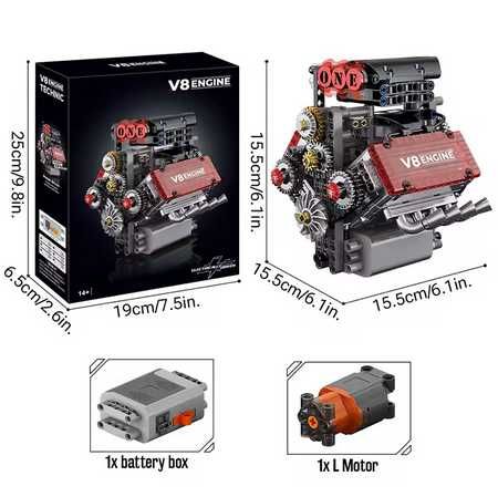 Set constructii motor V8 tip Lego 478 pcs Gisega electric