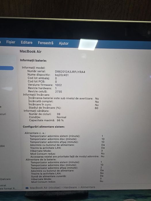 Macbook Air M1 256/8GB•Bateria 98%•Amanet Lazar Crangasi •57191