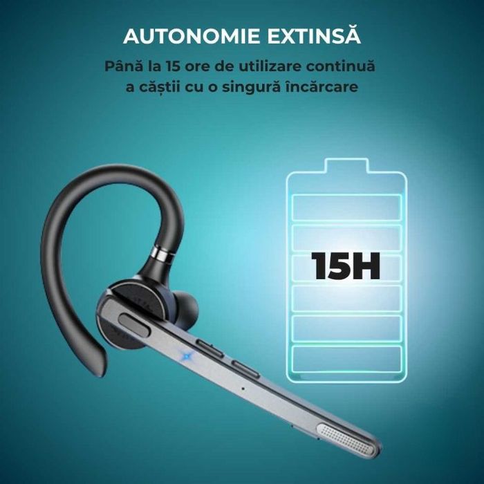 Casca Bluetooth CerCip G9, Autonomie baterie 15 ore, Carcasa de incarcare, Anulare zgomot, Sunet HD