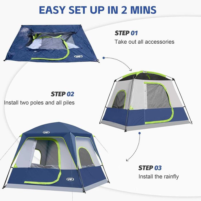Cort de camping UNP pentru 4-8 persoane, impermeabil și rezistent la vânt, cu prelată de ploaie
