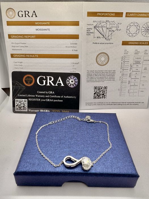 Сребърна гривна с мойсанит (Диамант) 1 карат