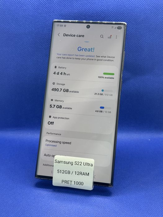 Magazin Vindem: Samsung S22 Ultra, 512GB, 12 RAM