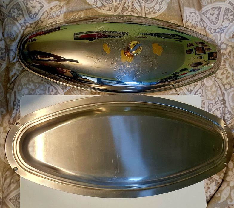 Platou/Tava de peste otel inoxidabil placat cu Aur