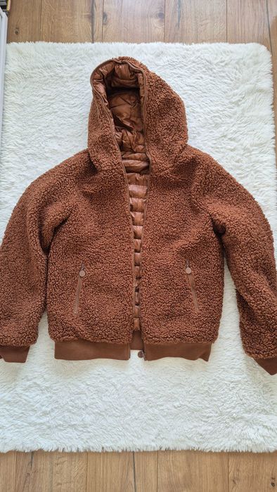 Модерно пролет-есен дамско пухкаво яке в карамелен цвят (Teddy bear)