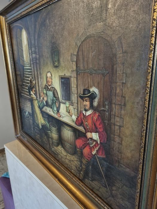 Tablou vechi ulei pe panza lipita pe carton