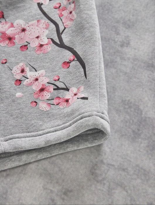 Pantaloni de trening largi gri, cherry blossom