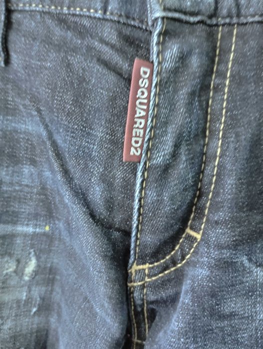 DSQUARED2 Blugi bleumarin cu pete & rupturi de design si mansete suflecate