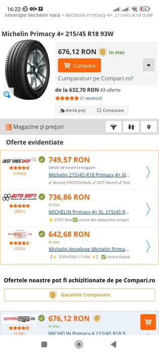 2buc Anvelope Vara 215 45 18 Michelin Primacy4+ dot2024
