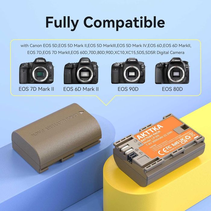 AKTTKA  2 бр. батериии и зарядно за Canon  и EOS 5D Mark  и др.