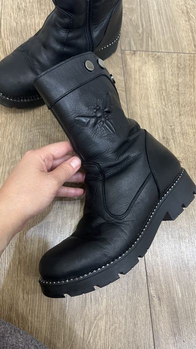 Зимние Кожаные детские сапоги 32 размер