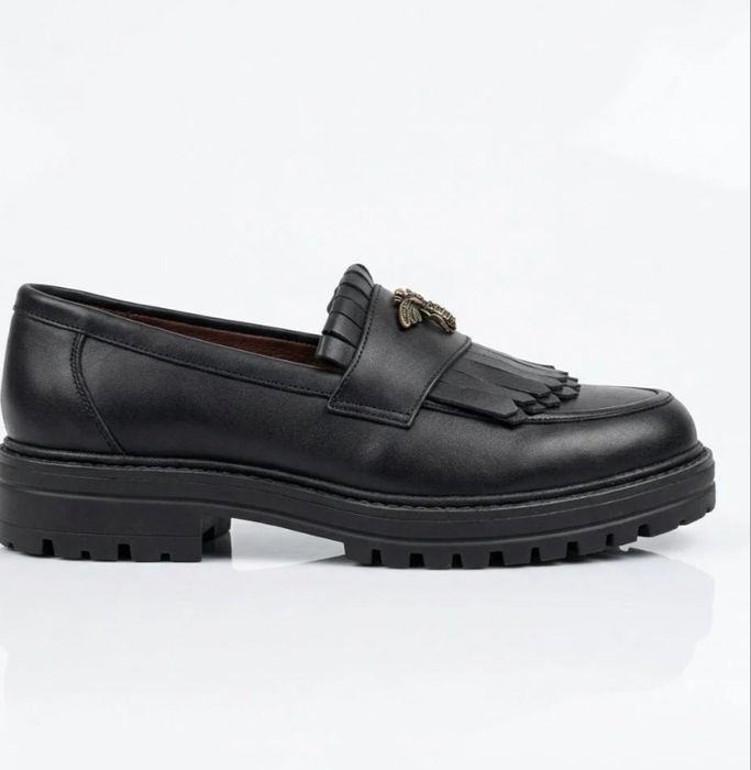 Mocasini albina din piele negri