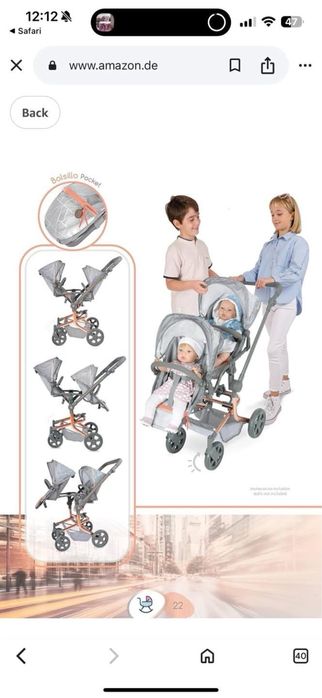 Голяма количка за кукли за близнаци