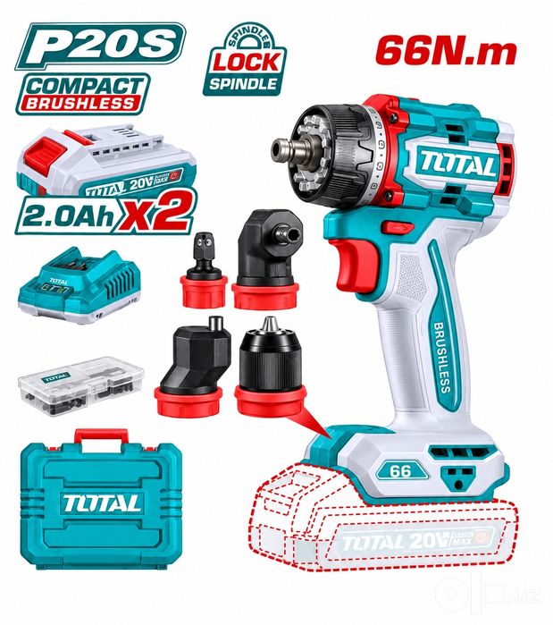 TOTAL 20V Akkumulyatorli choʻtkasiz zarbali drel- shurupovyor