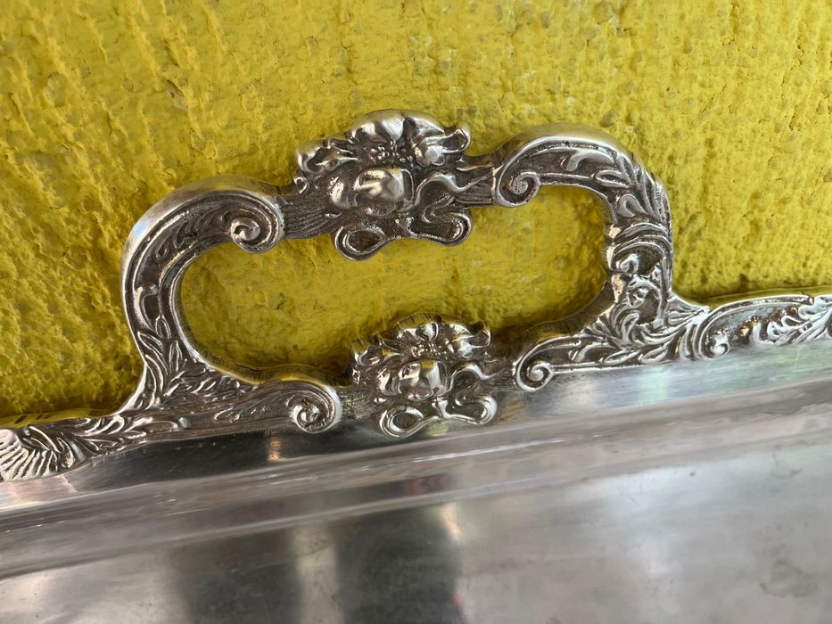 Старинен тежък посребрен  поднос( тава)