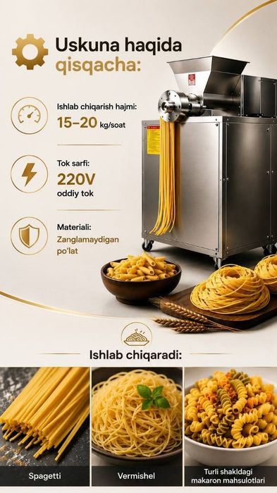 Makaron biznesi. Makaron uskunasi. Makaron ishlab chqarish