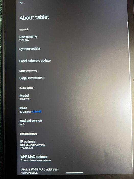 Vand Tableta INNY 14.1 - Octa Core 12+24GB RAM - 256GB, Android 14 - WiFi - 2000x1200 2k 13MP+8MP Gri