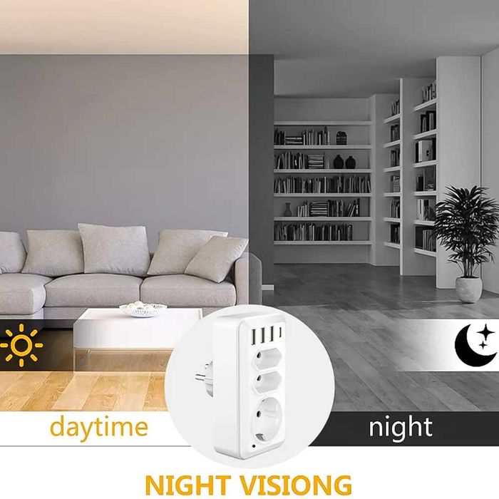 Скрита камера Wifi контакт разклонител с USB и Type C, видеонаблюдение