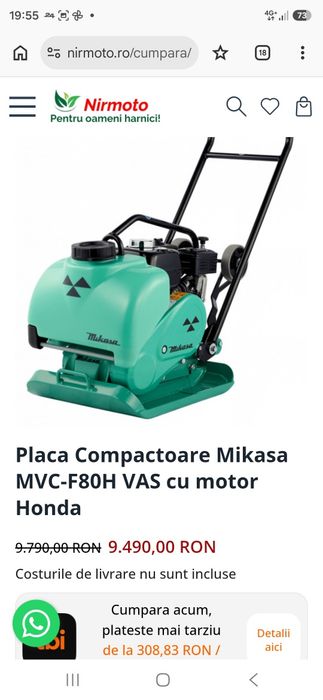 Placa Compactoare Mikasa/Imer  MVC-F70H VAS cu motor Honda An 2025 / 70 kg