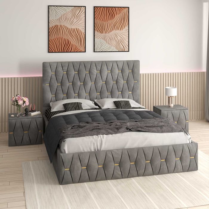 Pat tapitat Verona cu noptiere 1749lei , calitate superioara