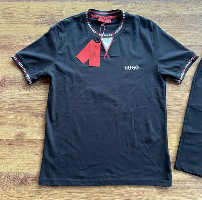 Мъжки,памучен,черен къс екип Hugo BOSS с бродирано лого