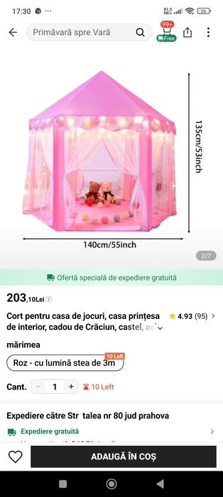 Vând cort fetiță ca nou îl vând deoarece nu mai prezintă interes