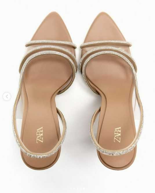 Sandale elegante ZARA cu toc si strasuri, mar 38, NOU cu eticheta