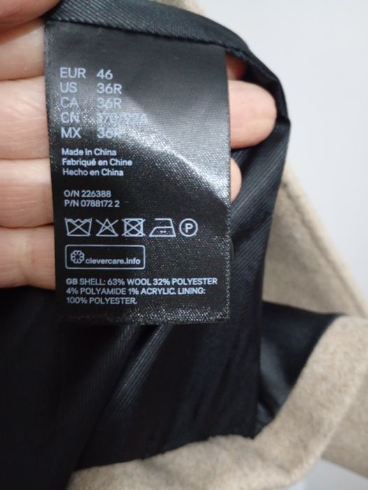 Palton H&M, 63% lana