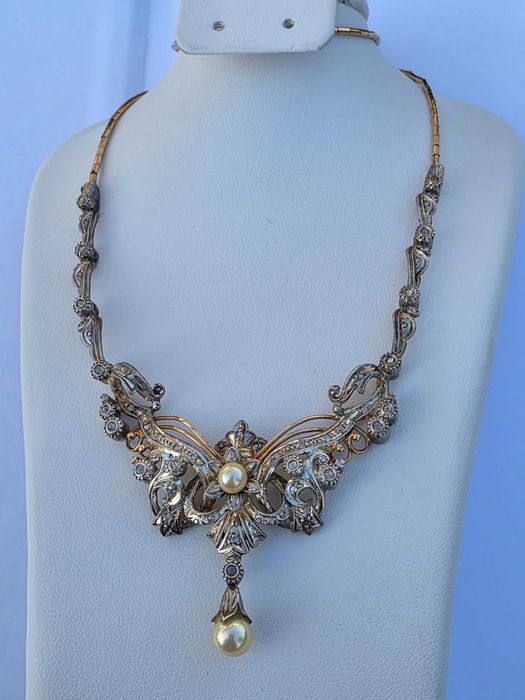 Colier Vintage Aur 19 kt si Argint cu Perle Akoya