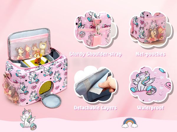 Уникална чанта за Toniebox тонколона и фигури – розова с еднорози