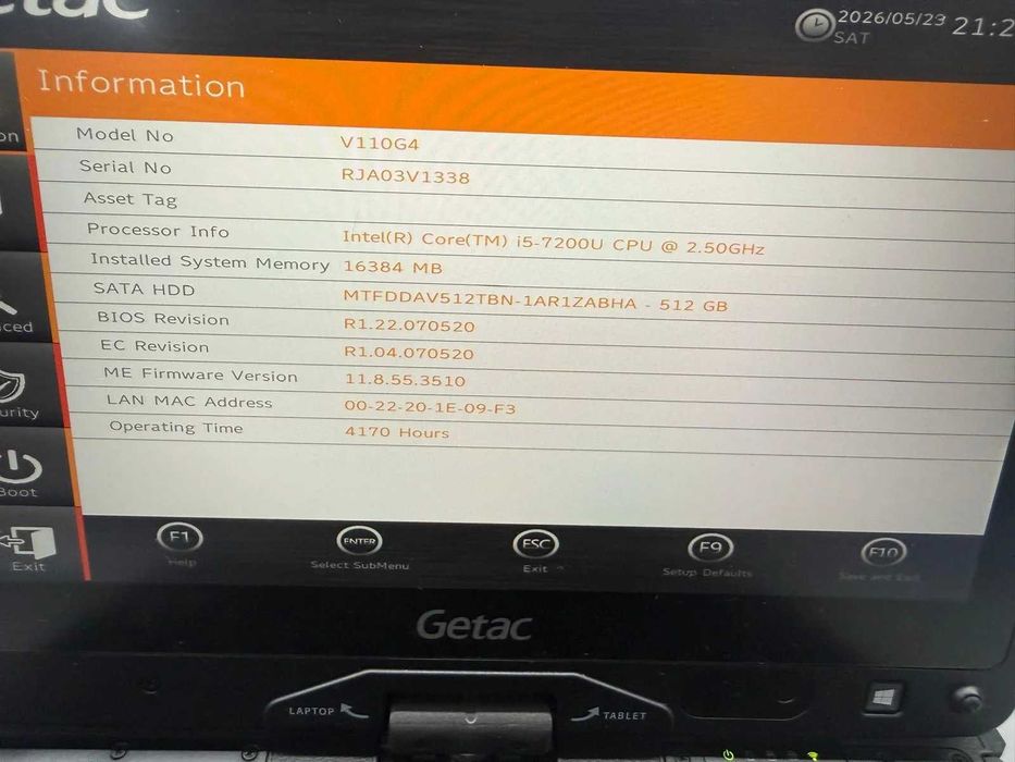 Laptop diagnoza auto GETAC v110 g4 Fully Rugged i5-7200U SSD 512Gb 16GB Ram SH