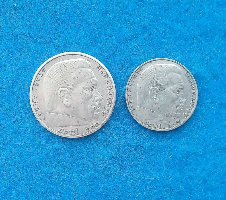 монеты серебро Германия 5марок и 2 марки 1937г.