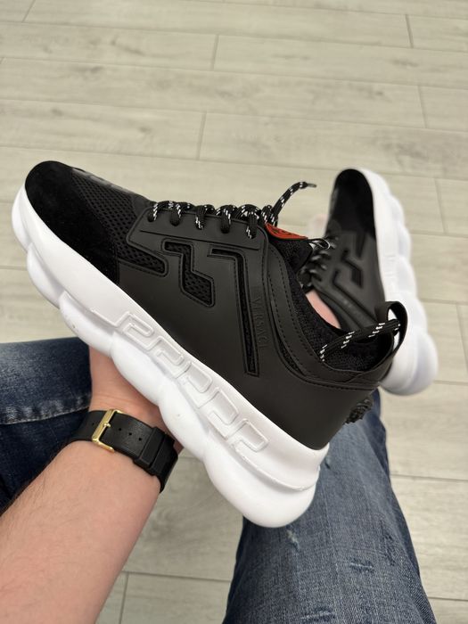 Adidasi Barbati Versace Chain Reaction Negru/Alb!