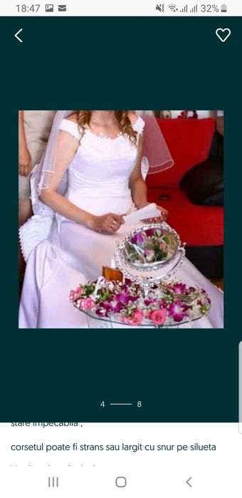 Rochie alba de mireasa, calitate superioara, saten, crinolina, voal