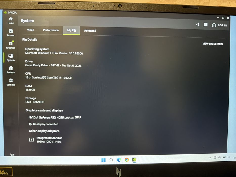 Acer Nitro V15 rtx 4050 16 gb RAM