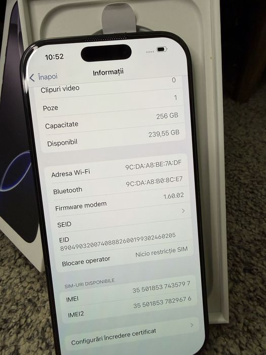 Oferta ! Iphone 16 Pro 256 gb IMPECABIL ! Baterie 100% ! Full box !