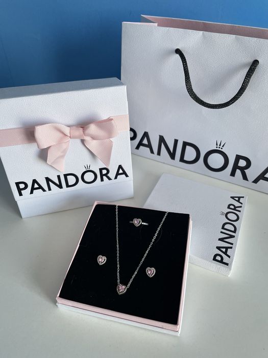 Set Pandora inimă roz – Colier, Cercei și Inel