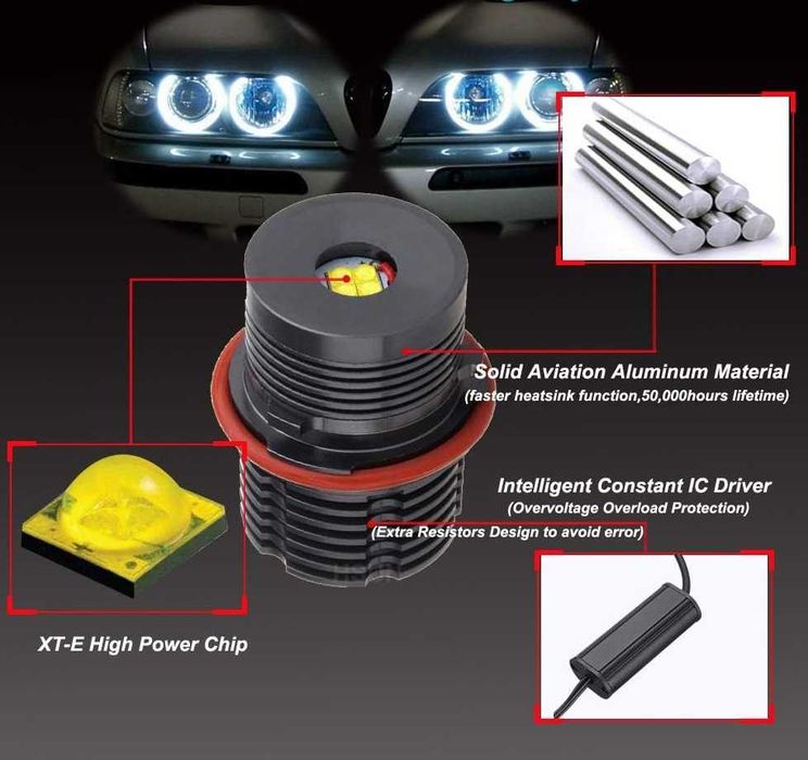 LED Angel Eyes крушки с жълта светлина за BMW E39 E60 E61 E63 E64 E65 E66 E87 E90 E91 X3 E83 X5 E53 – CANBUS